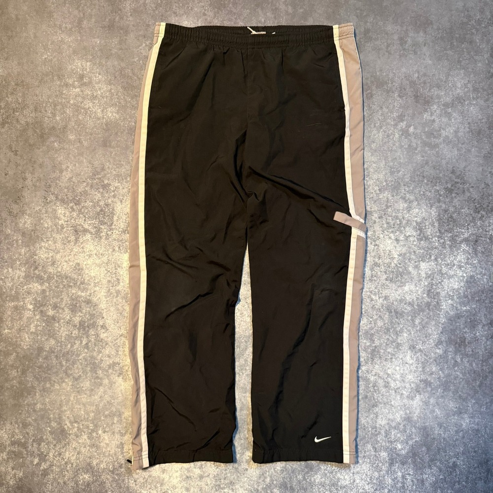 Vintage Nike Baggy Black Track Pants Athletic‎ Side Stripe Logo Kids Size XL